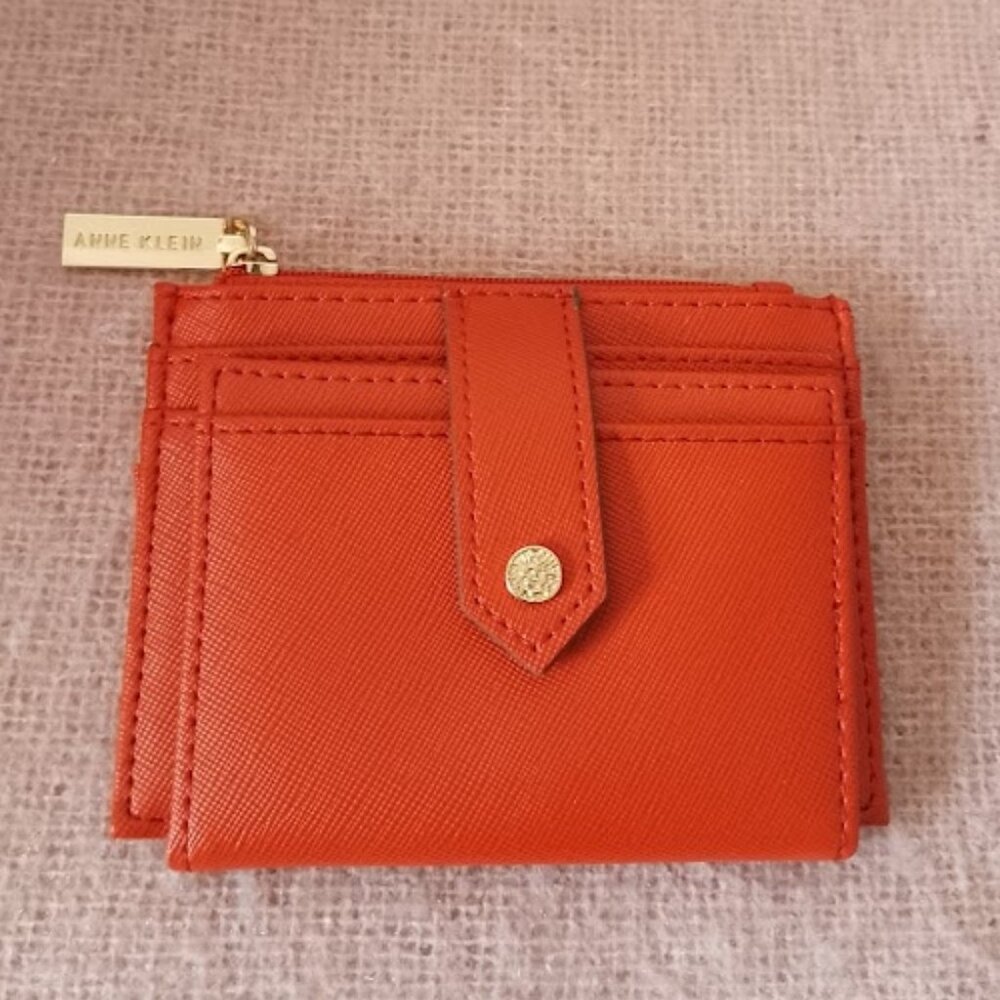 Anne Klein Women's Wallet, Small, Orange with Gold Tone Hardware